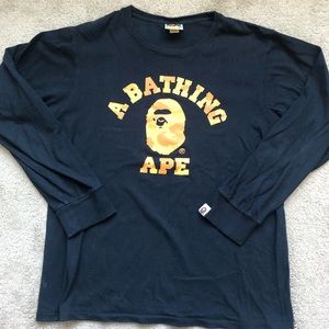 Bape “Bathing Ape” Orange Camo Long Sleeve T Shirt - Black/Orange Camo - Size L